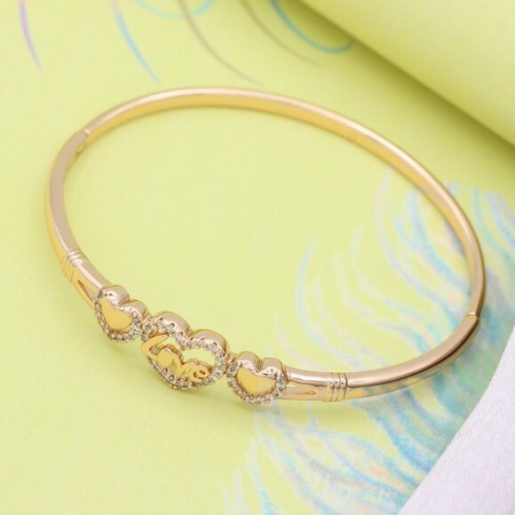 Love Heart Trio Rose Gold Bangle with CZ Accents, XPBL0584 - Picture 3 of 12